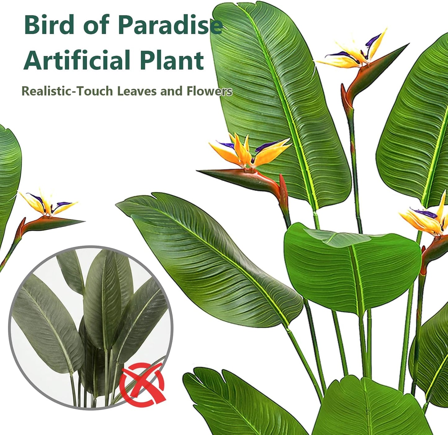 5FT Artificial Bird of Paradise Plant with Flowers, Tall Tropical Fake Plant Indoor, Large Artificial Plant for Living Room, Office Decor, Faux Floor Plant with Pot