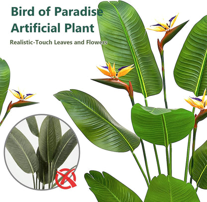 5FT Artificial Bird of Paradise Plant with Flowers, Tall Tropical Fake Plant Indoor, Large Artificial Plant for Living Room, Office Decor, Faux Floor Plant with Pot