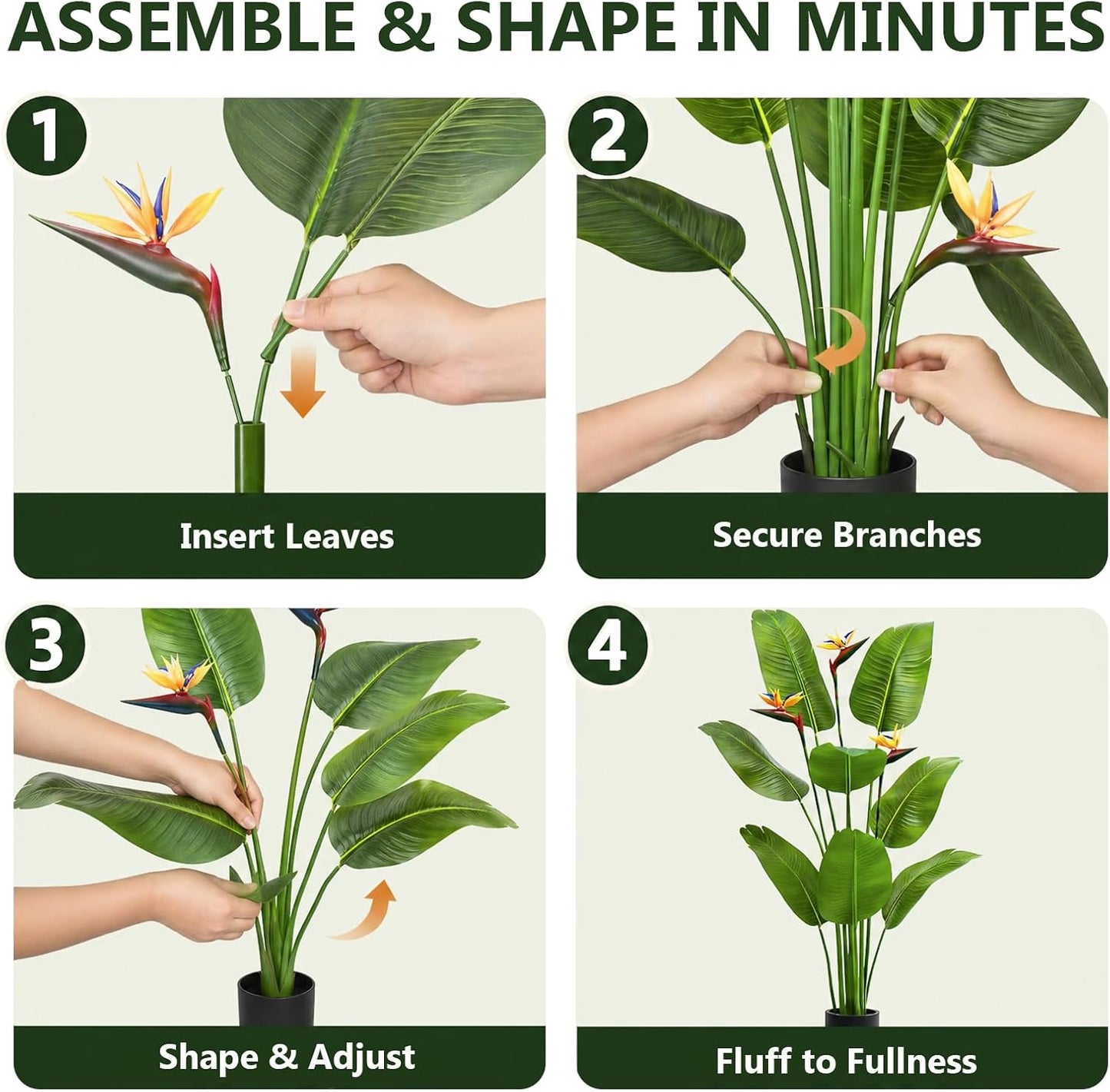 5FT Artificial Bird of Paradise Plant with Flowers, Tall Tropical Fake Plant Indoor, Large Artificial Plant for Living Room, Office Decor, Faux Floor Plant with Pot