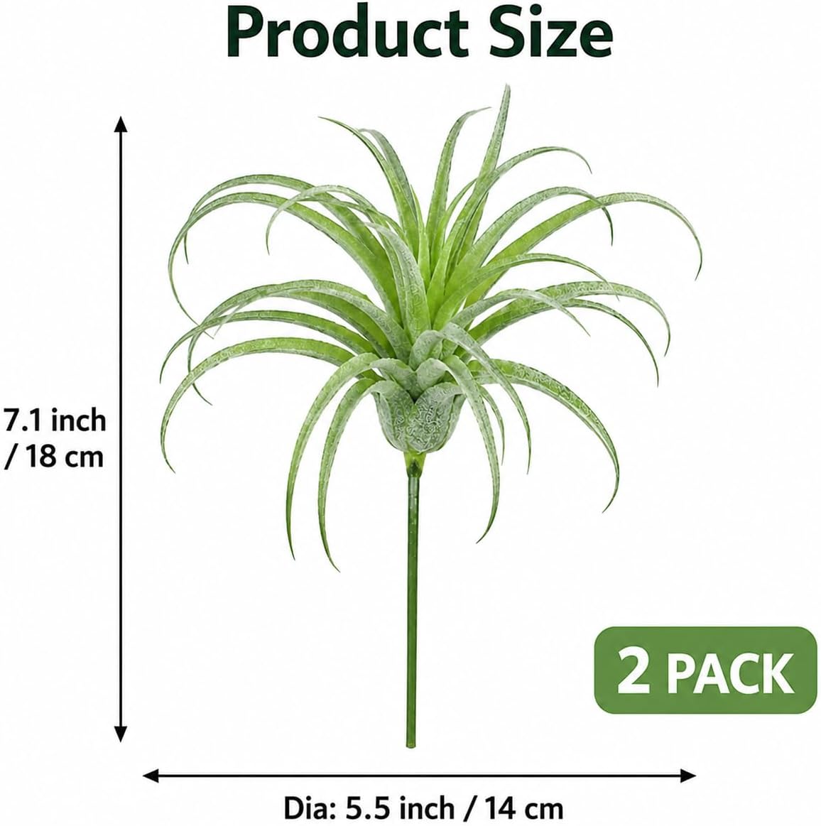 2 Pack Artificial Air Plants, Realistic Looking Faux Tillandsia Succulents Plants for Home Decor, Indoor Outdoor Garden, Terrarium, Office Desk, Wedding Displays (Green)