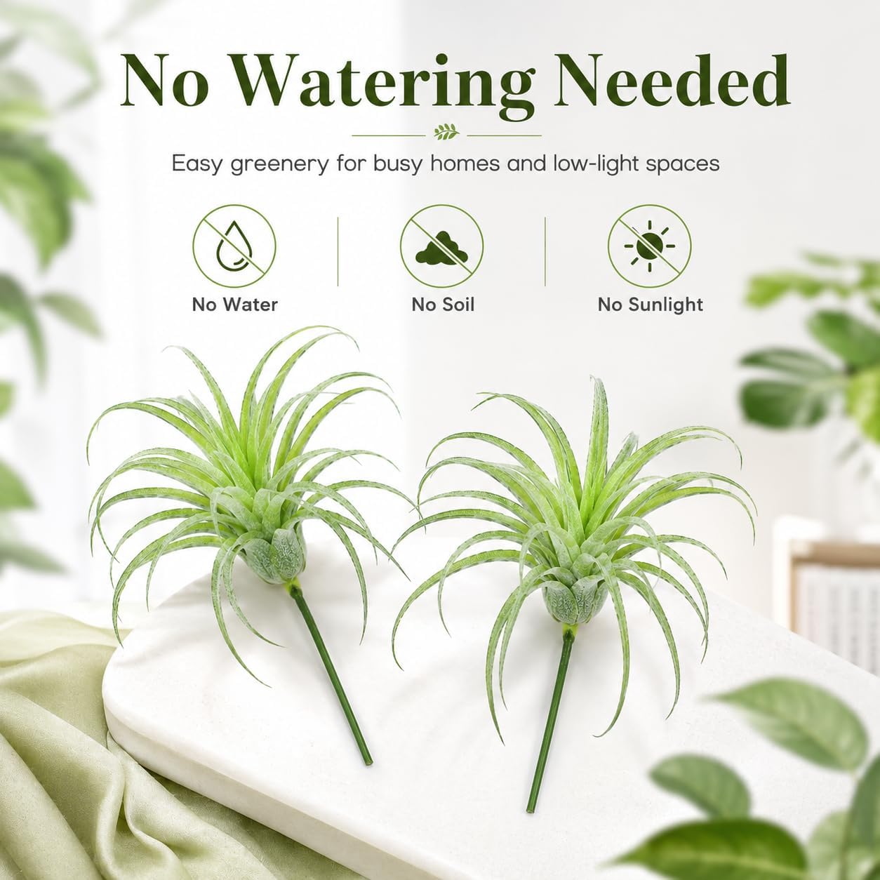 2 Pack Artificial Air Plants, Realistic Looking Faux Tillandsia Succulents Plants for Home Decor, Indoor Outdoor Garden, Terrarium, Office Desk, Wedding Displays (Green)
