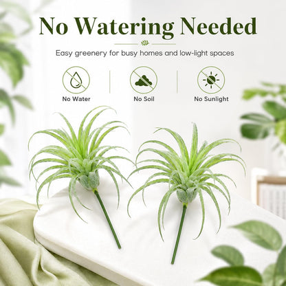 2 Pack Artificial Air Plants, Realistic Looking Faux Tillandsia Succulents Plants for Home Decor, Indoor Outdoor Garden, Terrarium, Office Desk, Wedding Displays (Green)