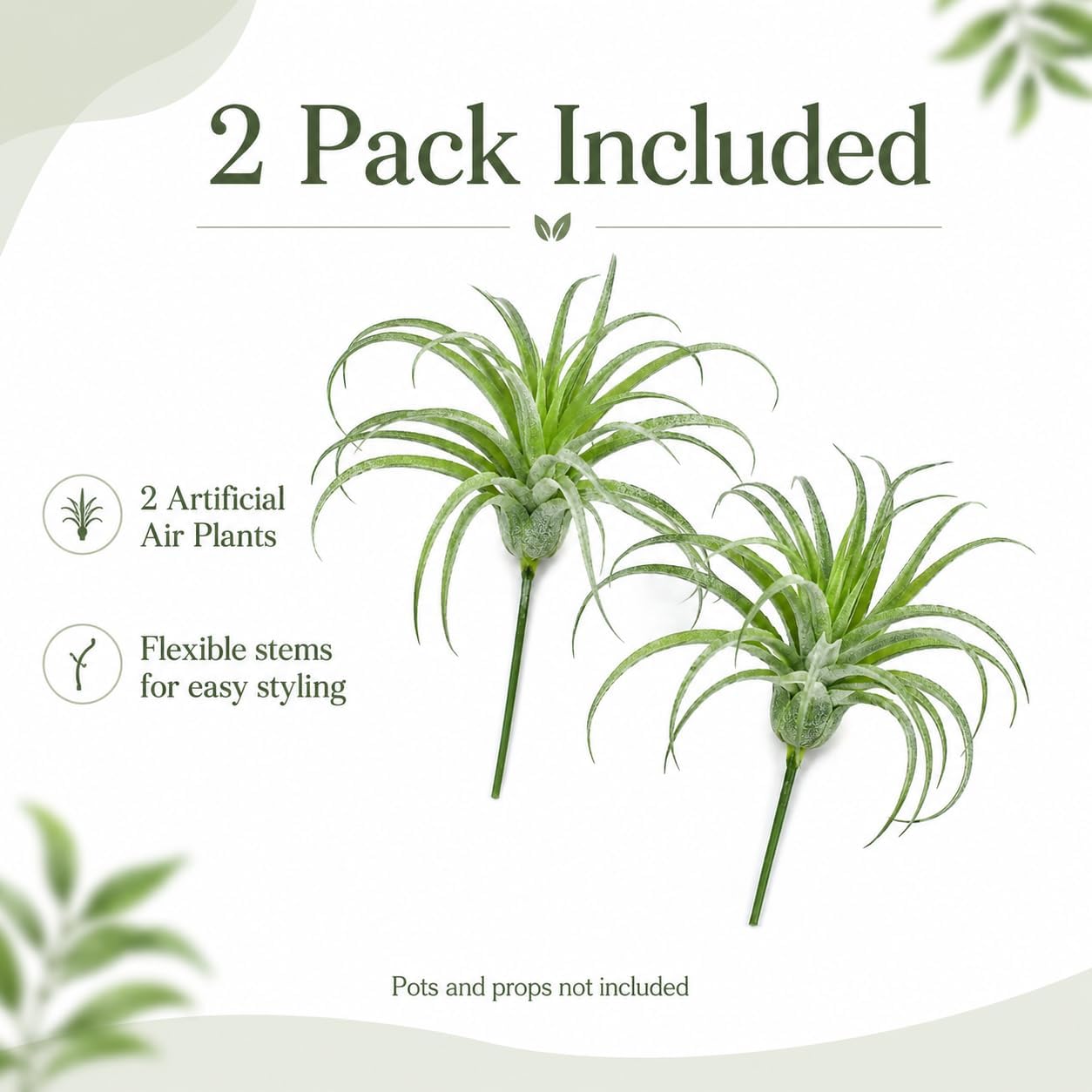 2 Pack Artificial Air Plants, Realistic Looking Faux Tillandsia Succulents Plants for Home Decor, Indoor Outdoor Garden, Terrarium, Office Desk, Wedding Displays (Green)