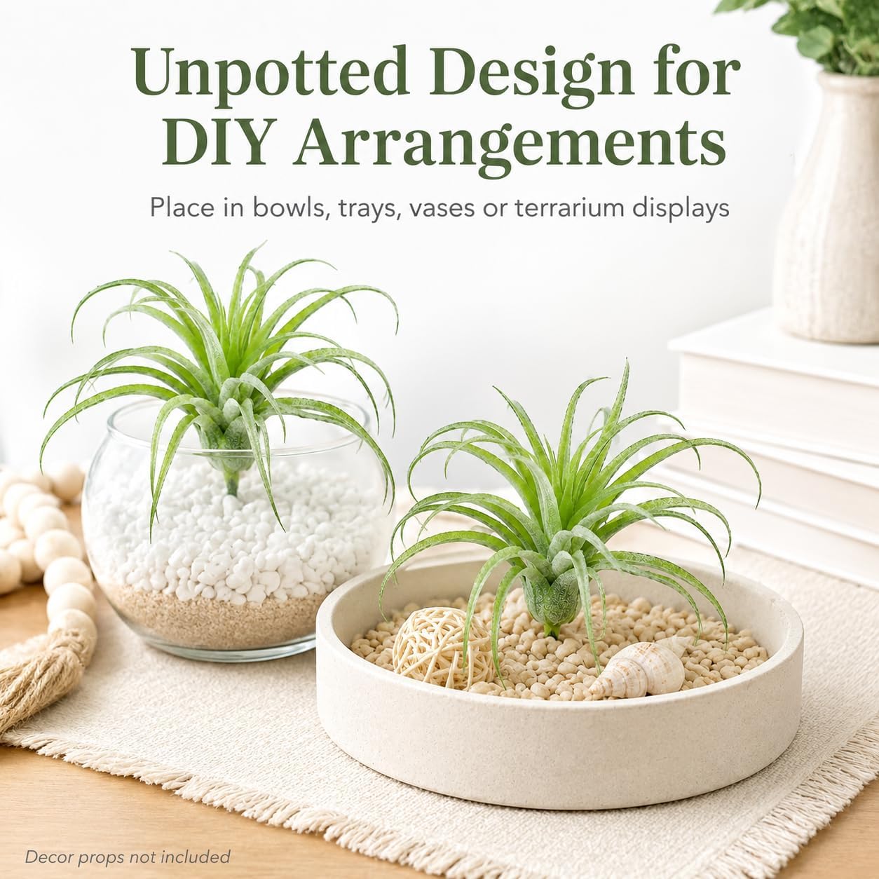 2 Pack Artificial Air Plants, Realistic Looking Faux Tillandsia Succulents Plants for Home Decor, Indoor Outdoor Garden, Terrarium, Office Desk, Wedding Displays (Green)