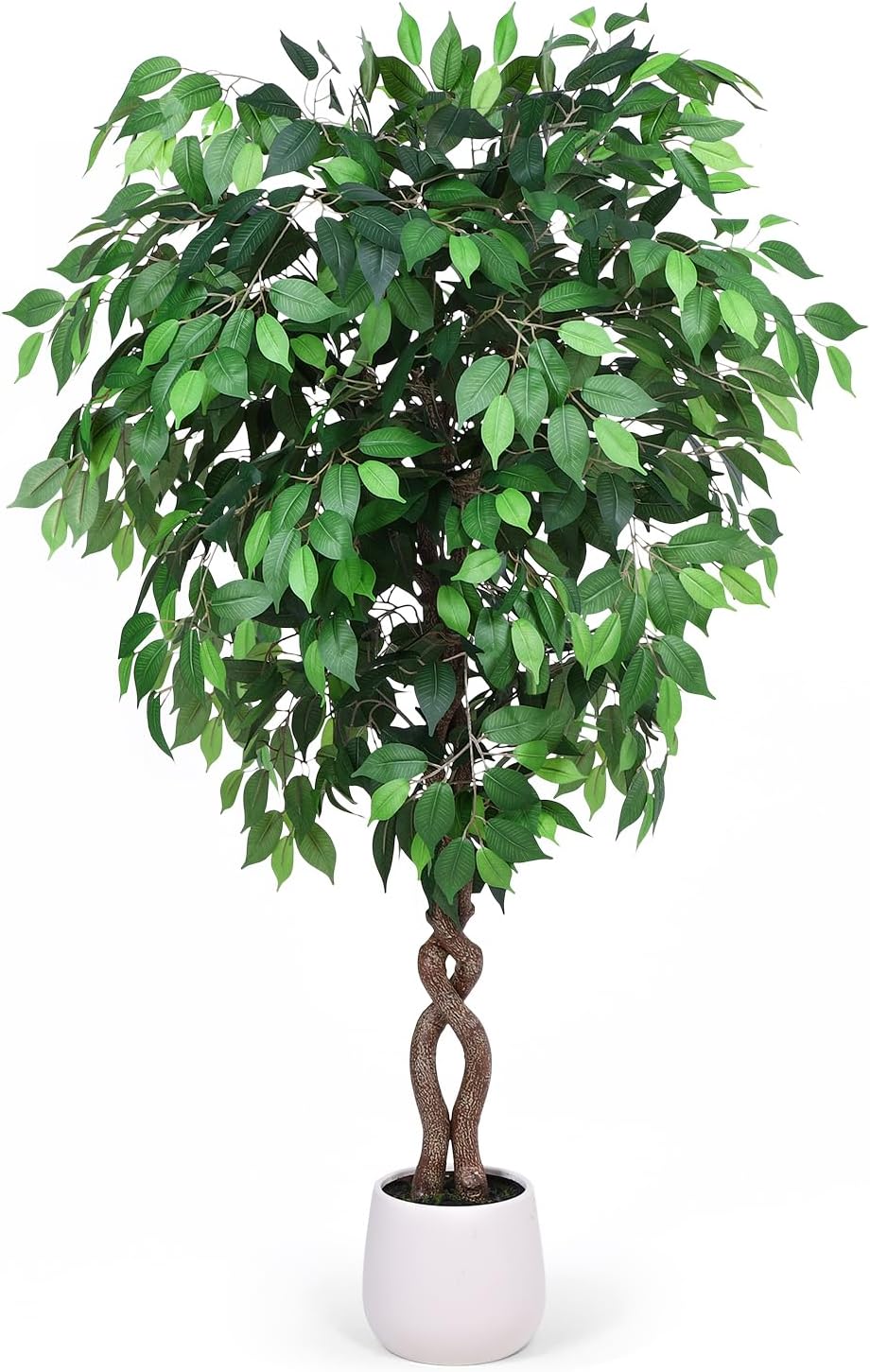 5FT Artificial Ficus Tree, Tall Faux Trees Indoor with White Planter, Dried Moss, Natural Silk Leaves & Trunk, Fake Plants for Home Living Room Office Corner Decor Housewarming Gift
