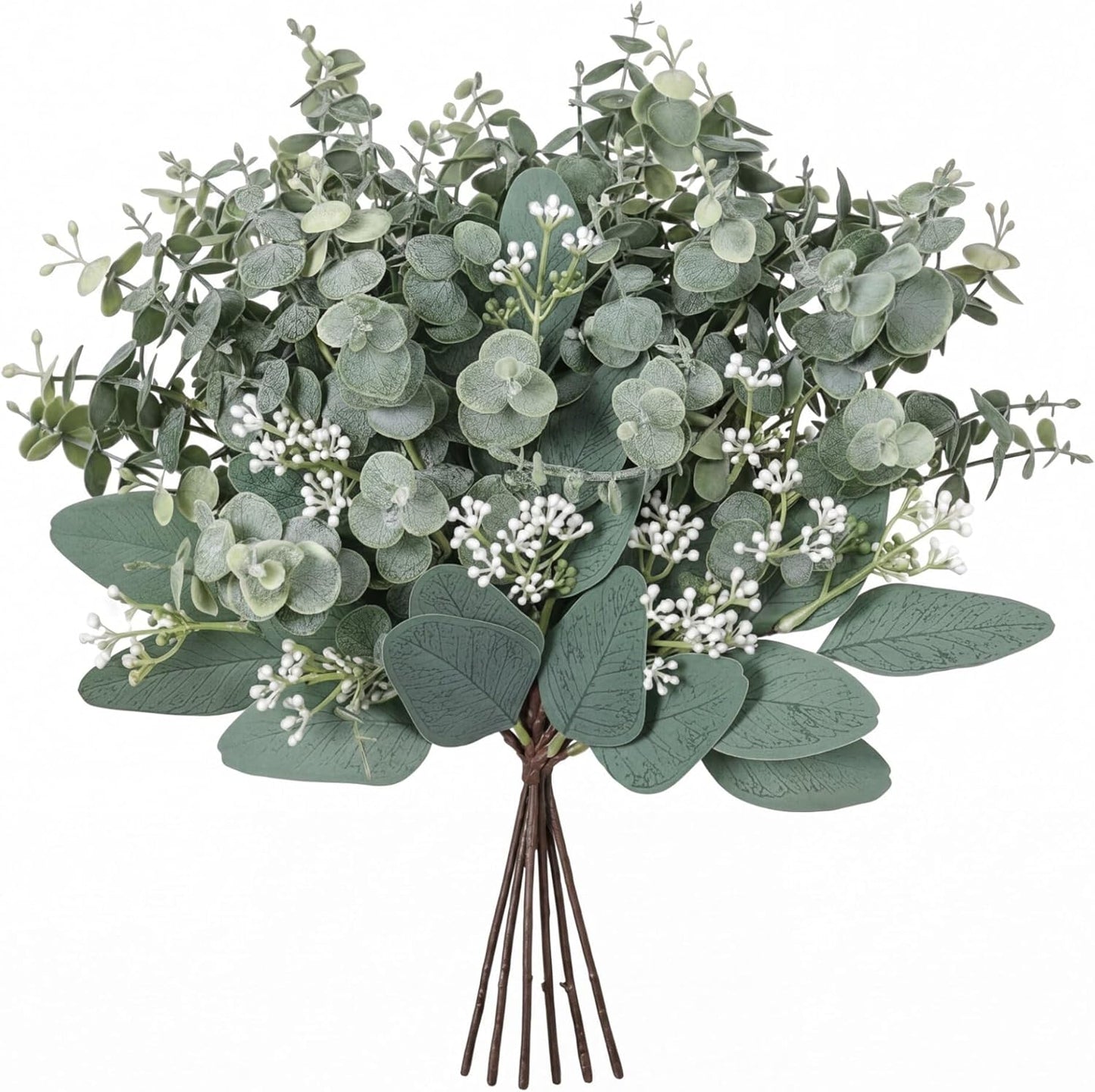 Mixed Eucalyptus Leaves Stems Bulk with White Seeds Artificial Silver Dollar Leaves Sprays Faux Oval for Wreath Garland Floral Bouquets Arrangement Wedding Greenery Decoration(60 Pcs)