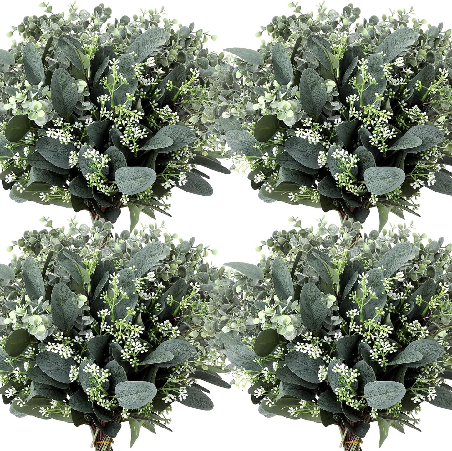 Mixed Eucalyptus Leaves Stems Bulk with White Seeds Artificial Silver Dollar Leaves Sprays Faux Oval for Wreath Garland Floral Bouquets Arrangement Wedding Greenery Decoration(60 Pcs)