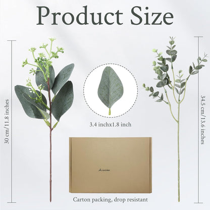 Mixed Eucalyptus Leaves Stems Bulk with White Seeds Artificial Silver Dollar Leaves Sprays Faux Oval for Wreath Garland Floral Bouquets Arrangement Wedding Greenery Decoration(60 Pcs)