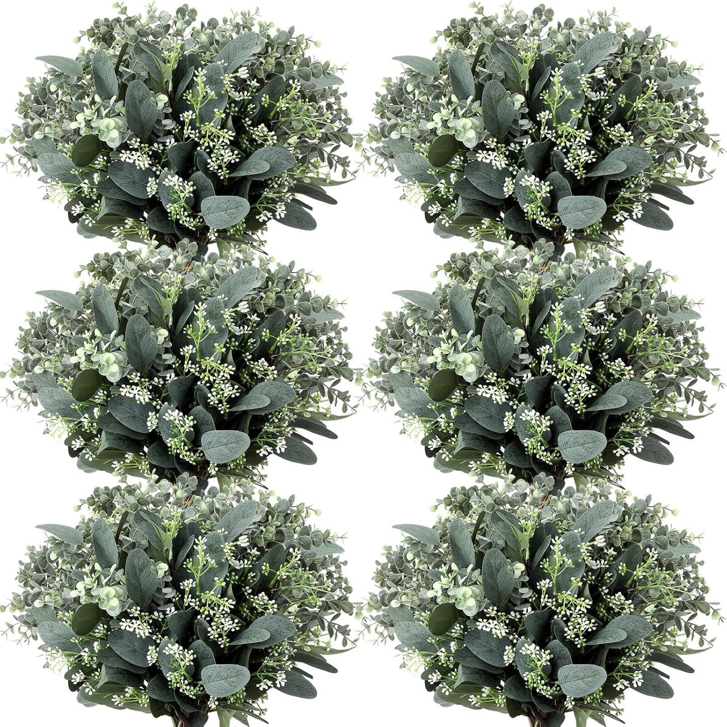 Mixed Eucalyptus Leaves Stems Bulk with White Seeds Artificial Silver Dollar Leaves Sprays Faux Oval for Wreath Garland Floral Bouquets Arrangement Wedding Greenery Decoration(60 Pcs)