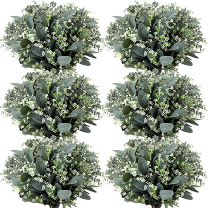 Mixed Eucalyptus Leaves Stems Bulk with White Seeds Artificial Silver Dollar Leaves Sprays Faux Oval for Wreath Garland Floral Bouquets Arrangement Wedding Greenery Decoration(60 Pcs)