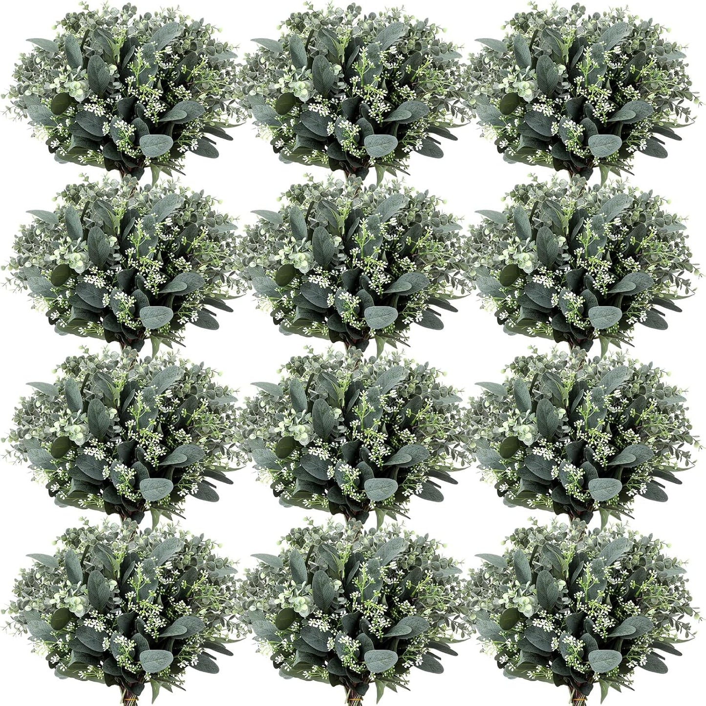 Mixed Eucalyptus Leaves Stems Bulk with White Seeds Artificial Silver Dollar Leaves Sprays Faux Oval for Wreath Garland Floral Bouquets Arrangement Wedding Greenery Decoration(60 Pcs)