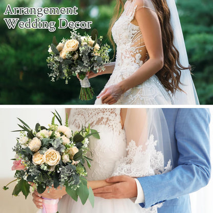 Mixed Eucalyptus Leaves Stems Bulk with White Seeds Artificial Silver Dollar Leaves Sprays Faux Oval for Wreath Garland Floral Bouquets Arrangement Wedding Greenery Decoration(60 Pcs)