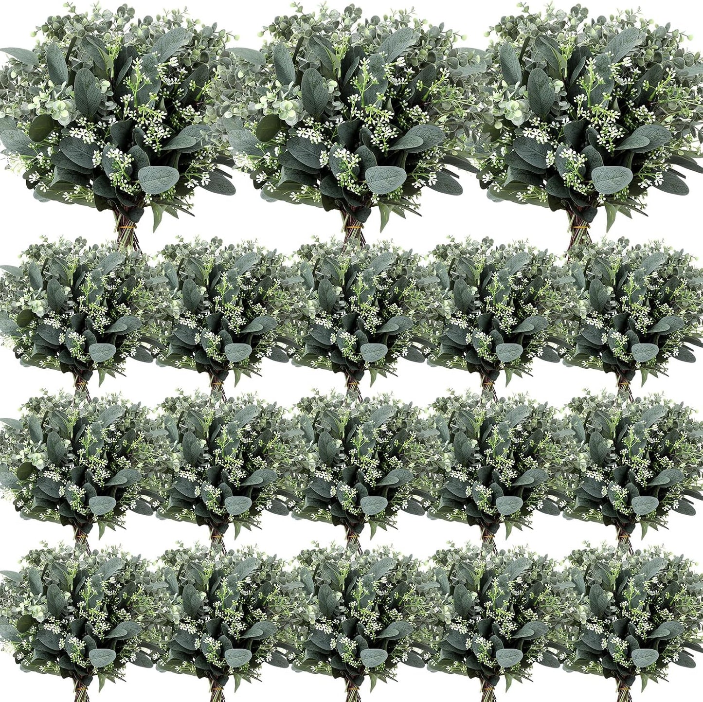 Mixed Eucalyptus Leaves Stems Bulk with White Seeds Artificial Silver Dollar Leaves Sprays Faux Oval for Wreath Garland Floral Bouquets Arrangement Wedding Greenery Decoration(60 Pcs)