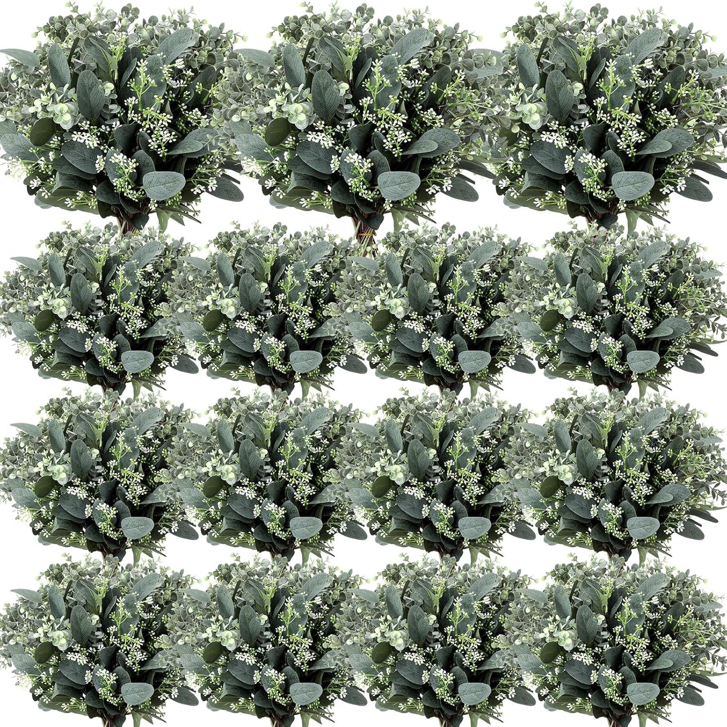 Mixed Eucalyptus Leaves Stems Bulk with White Seeds Artificial Silver Dollar Leaves Sprays Faux Oval for Wreath Garland Floral Bouquets Arrangement Wedding Greenery Decoration(60 Pcs)