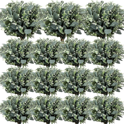 Mixed Eucalyptus Leaves Stems Bulk with White Seeds Artificial Silver Dollar Leaves Sprays Faux Oval for Wreath Garland Floral Bouquets Arrangement Wedding Greenery Decoration(60 Pcs)