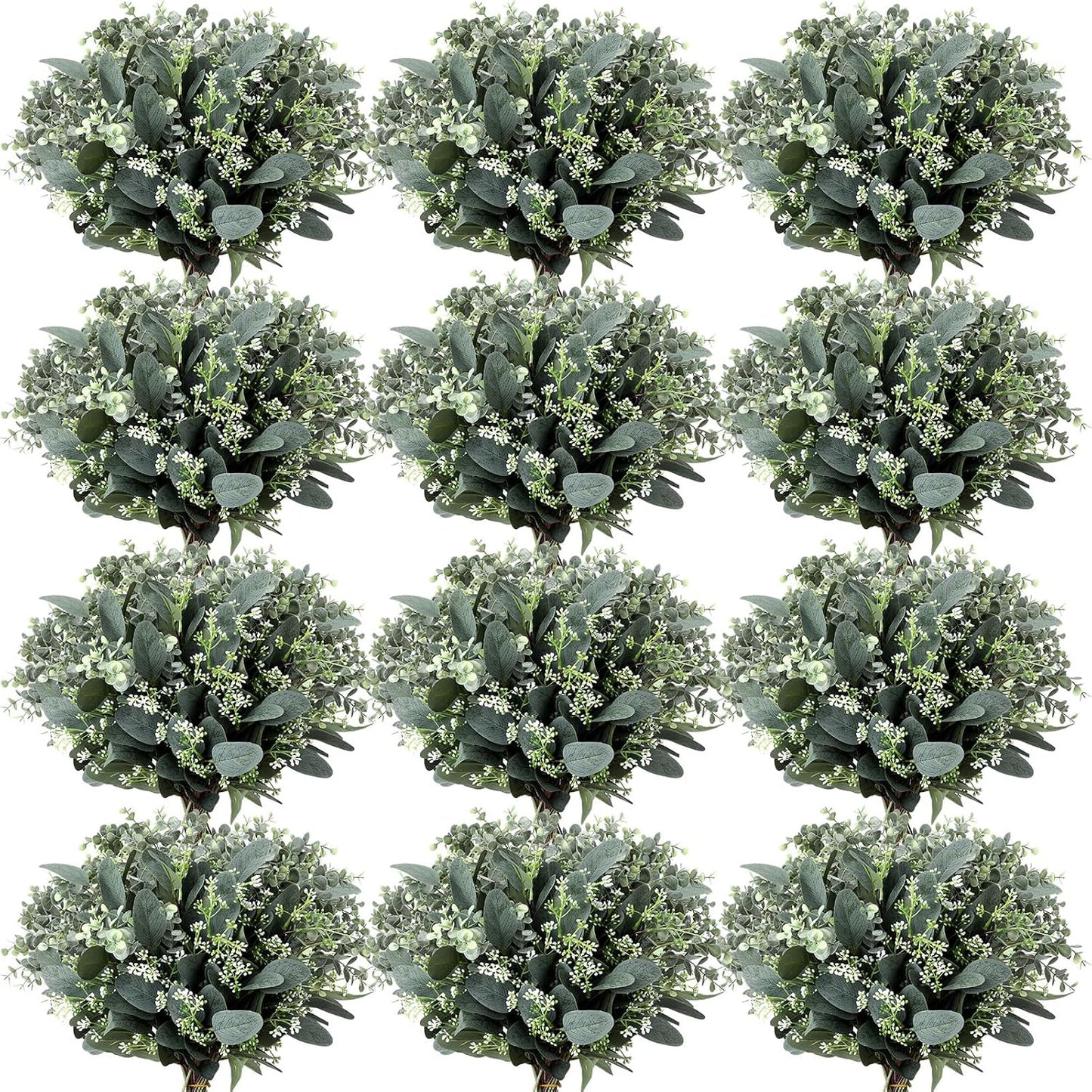 Mixed Eucalyptus Leaves Stems Bulk with White Seeds Artificial Silver Dollar Leaves Sprays Faux Oval for Wreath Garland Floral Bouquets Arrangement Wedding Greenery Decoration(60 Pcs)