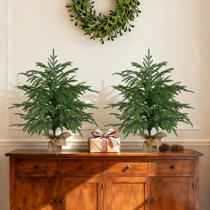 Grooy 2 Pack 3FT Artificial Norfolk Pine Tree with Pot - UV Protection Faux Tree Fake Plants with PE Branch for Indoor Outdoor Home Front Porch Christmas Decor