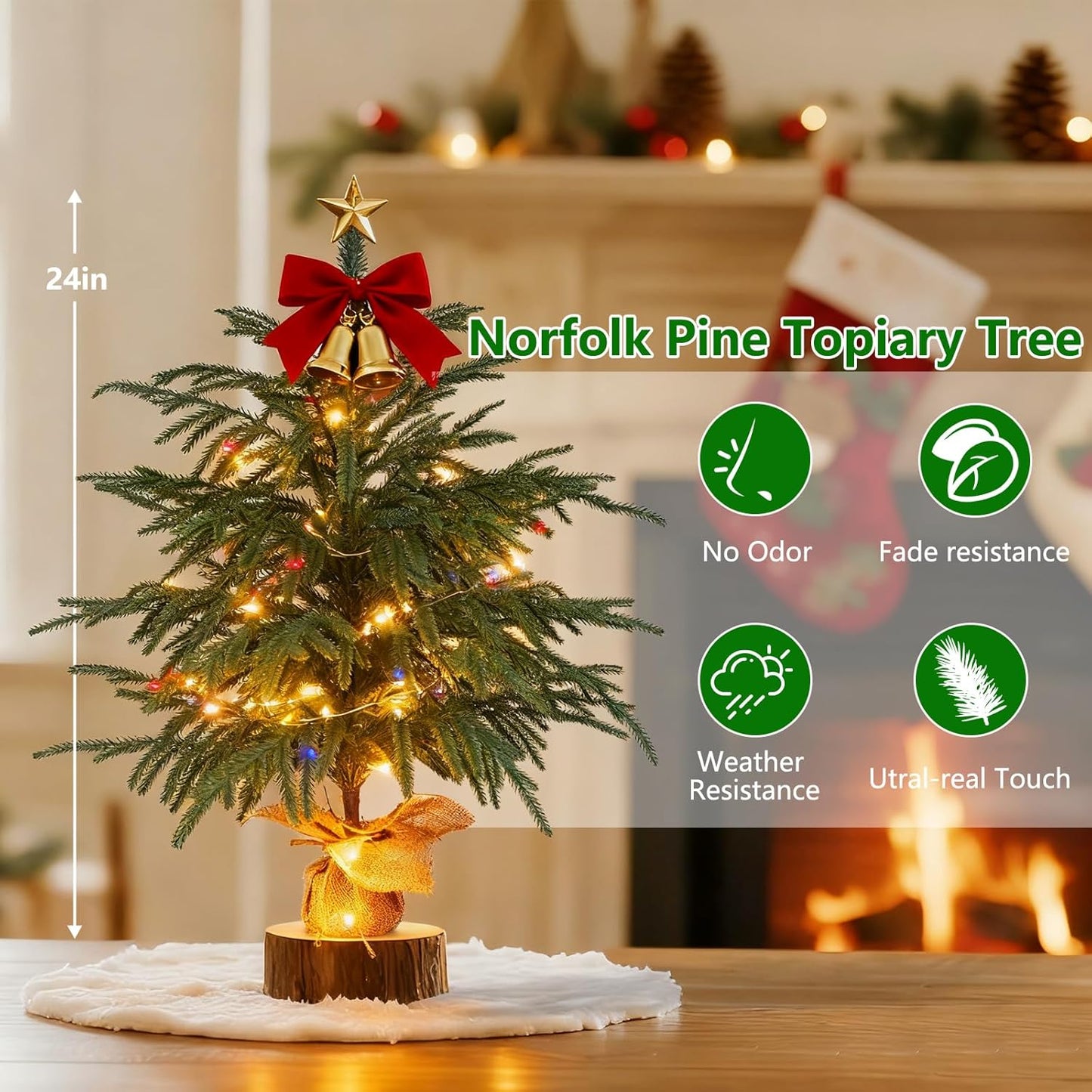 Grooy 2 Pack 3FT Artificial Norfolk Pine Tree with Pot - UV Protection Faux Tree Fake Plants with PE Branch for Indoor Outdoor Home Front Porch Christmas Decor