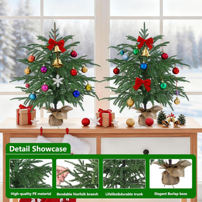 Grooy 2 Pack 3FT Artificial Norfolk Pine Tree with Pot - UV Protection Faux Tree Fake Plants with PE Branch for Indoor Outdoor Home Front Porch Christmas Decor