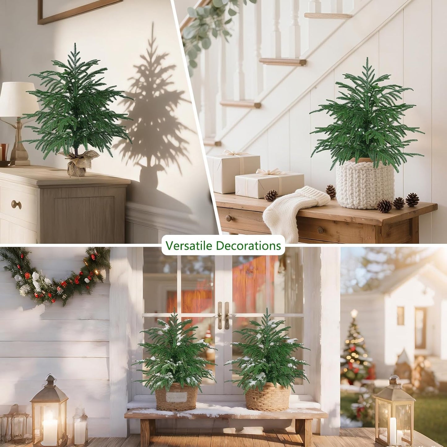 Grooy 2 Pack 3FT Artificial Norfolk Pine Tree with Pot - UV Protection Faux Tree Fake Plants with PE Branch for Indoor Outdoor Home Front Porch Christmas Decor