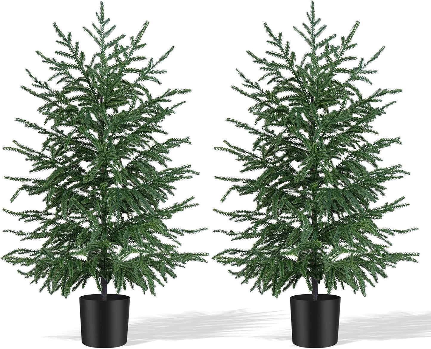 Grooy 2 Pack 3FT Artificial Norfolk Pine Tree with Pot - UV Protection Faux Tree Fake Plants with PE Branch for Indoor Outdoor Home Front Porch Christmas Decor