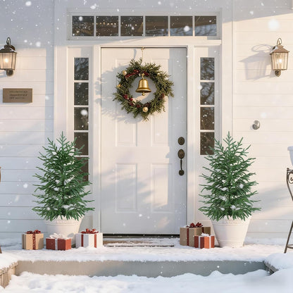 Grooy 2 Pack 3FT Artificial Norfolk Pine Tree with Pot - UV Protection Faux Tree Fake Plants with PE Branch for Indoor Outdoor Home Front Porch Christmas Decor
