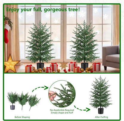 Grooy 2 Pack 3FT Artificial Norfolk Pine Tree with Pot - UV Protection Faux Tree Fake Plants with PE Branch for Indoor Outdoor Home Front Porch Christmas Decor