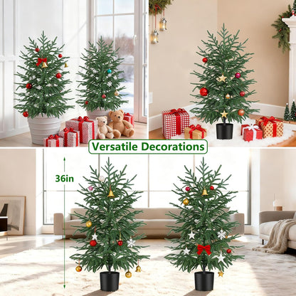 Grooy 2 Pack 3FT Artificial Norfolk Pine Tree with Pot - UV Protection Faux Tree Fake Plants with PE Branch for Indoor Outdoor Home Front Porch Christmas Decor