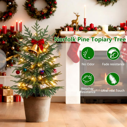 Grooy 2 Pack 3FT Artificial Norfolk Pine Tree with Pot - UV Protection Faux Tree Fake Plants with PE Branch for Indoor Outdoor Home Front Porch Christmas Decor