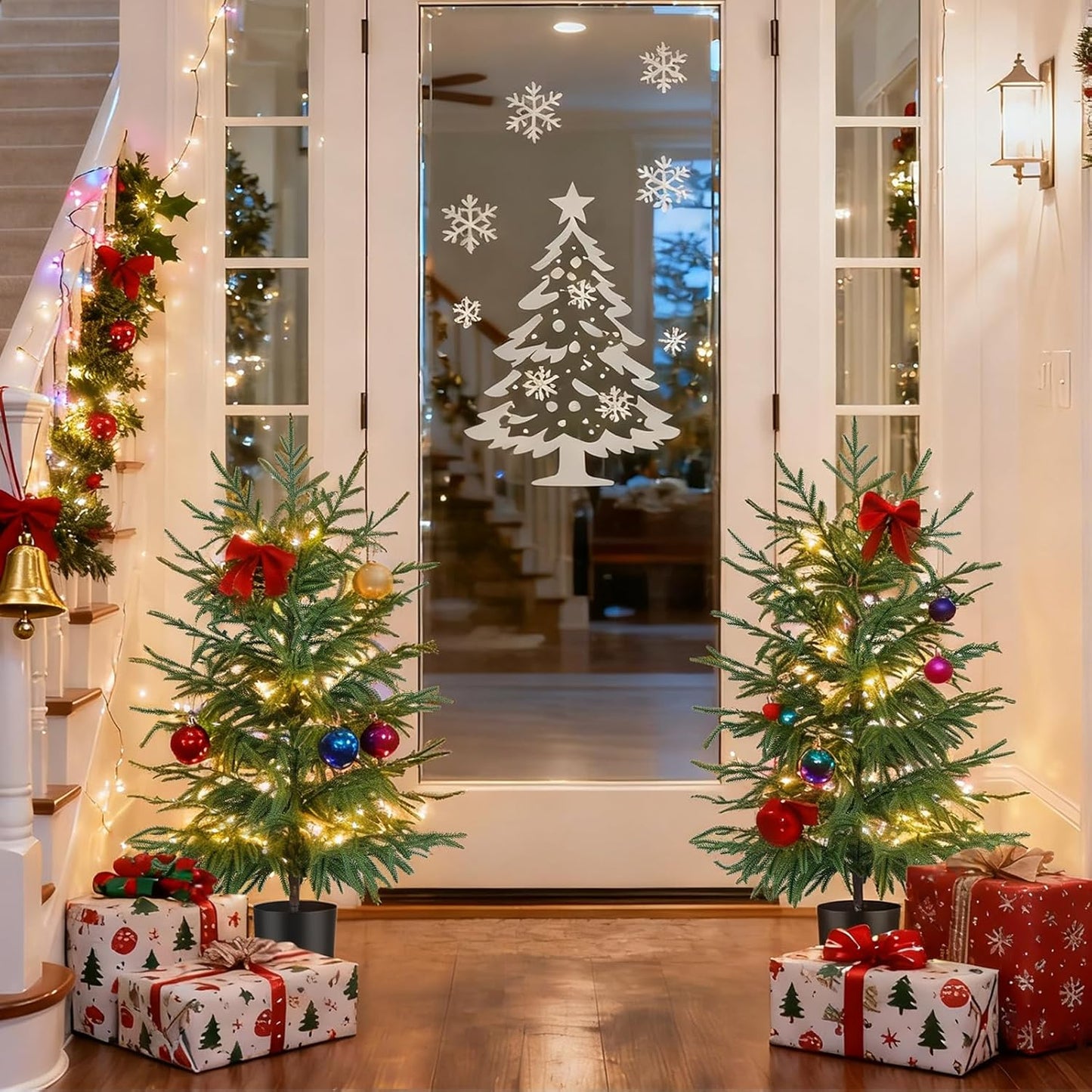 Grooy 2 Pack 3FT Artificial Norfolk Pine Tree with Pot - UV Protection Faux Tree Fake Plants with PE Branch for Indoor Outdoor Home Front Porch Christmas Decor
