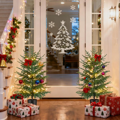 Grooy 2 Pack 3FT Artificial Norfolk Pine Tree with Pot - UV Protection Faux Tree Fake Plants with PE Branch for Indoor Outdoor Home Front Porch Christmas Decor