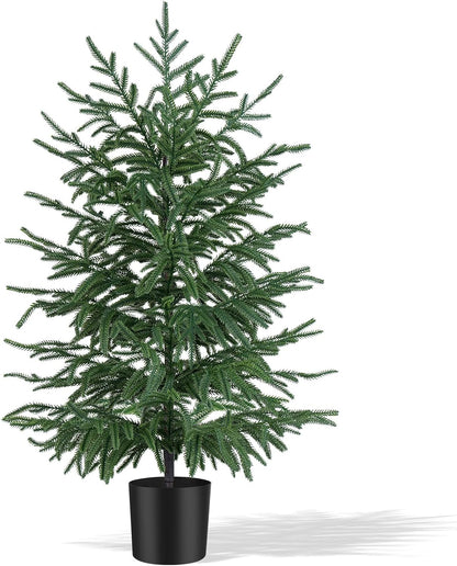 Grooy 2 Pack 3FT Artificial Norfolk Pine Tree with Pot - UV Protection Faux Tree Fake Plants with PE Branch for Indoor Outdoor Home Front Porch Christmas Decor