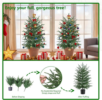Grooy 2 Pack 3FT Artificial Norfolk Pine Tree with Pot - UV Protection Faux Tree Fake Plants with PE Branch for Indoor Outdoor Home Front Porch Christmas Decor