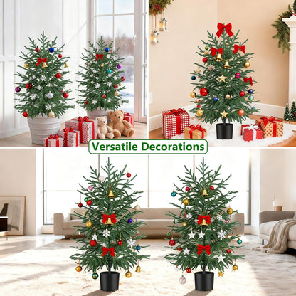 Grooy 2 Pack 3FT Artificial Norfolk Pine Tree with Pot - UV Protection Faux Tree Fake Plants with PE Branch for Indoor Outdoor Home Front Porch Christmas Decor