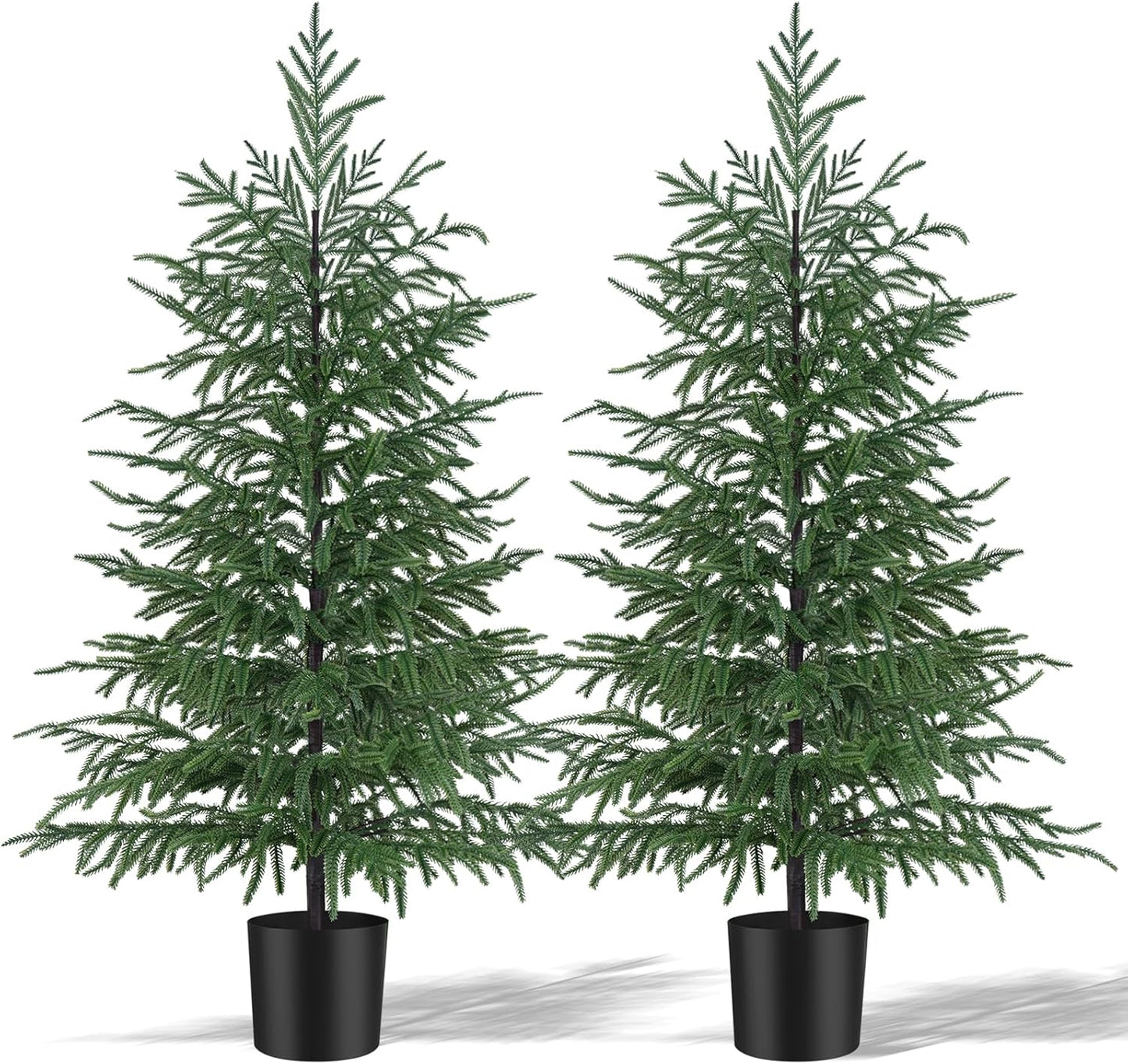 Grooy 2 Pack 3FT Artificial Norfolk Pine Tree with Pot - UV Protection Faux Tree Fake Plants with PE Branch for Indoor Outdoor Home Front Porch Christmas Decor