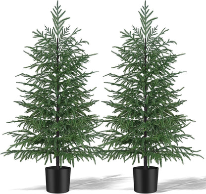 Grooy 2 Pack 3FT Artificial Norfolk Pine Tree with Pot - UV Protection Faux Tree Fake Plants with PE Branch for Indoor Outdoor Home Front Porch Christmas Decor