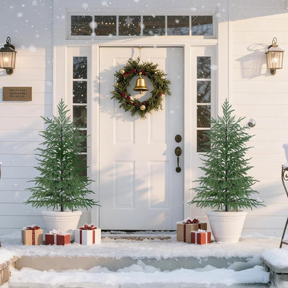 Grooy 2 Pack 3FT Artificial Norfolk Pine Tree with Pot - UV Protection Faux Tree Fake Plants with PE Branch for Indoor Outdoor Home Front Porch Christmas Decor