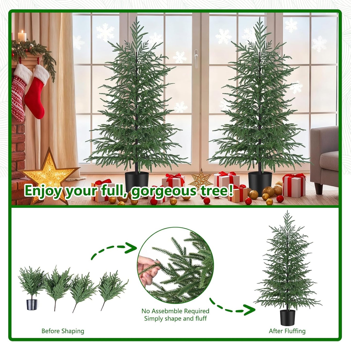 Grooy 2 Pack 3FT Artificial Norfolk Pine Tree with Pot - UV Protection Faux Tree Fake Plants with PE Branch for Indoor Outdoor Home Front Porch Christmas Decor