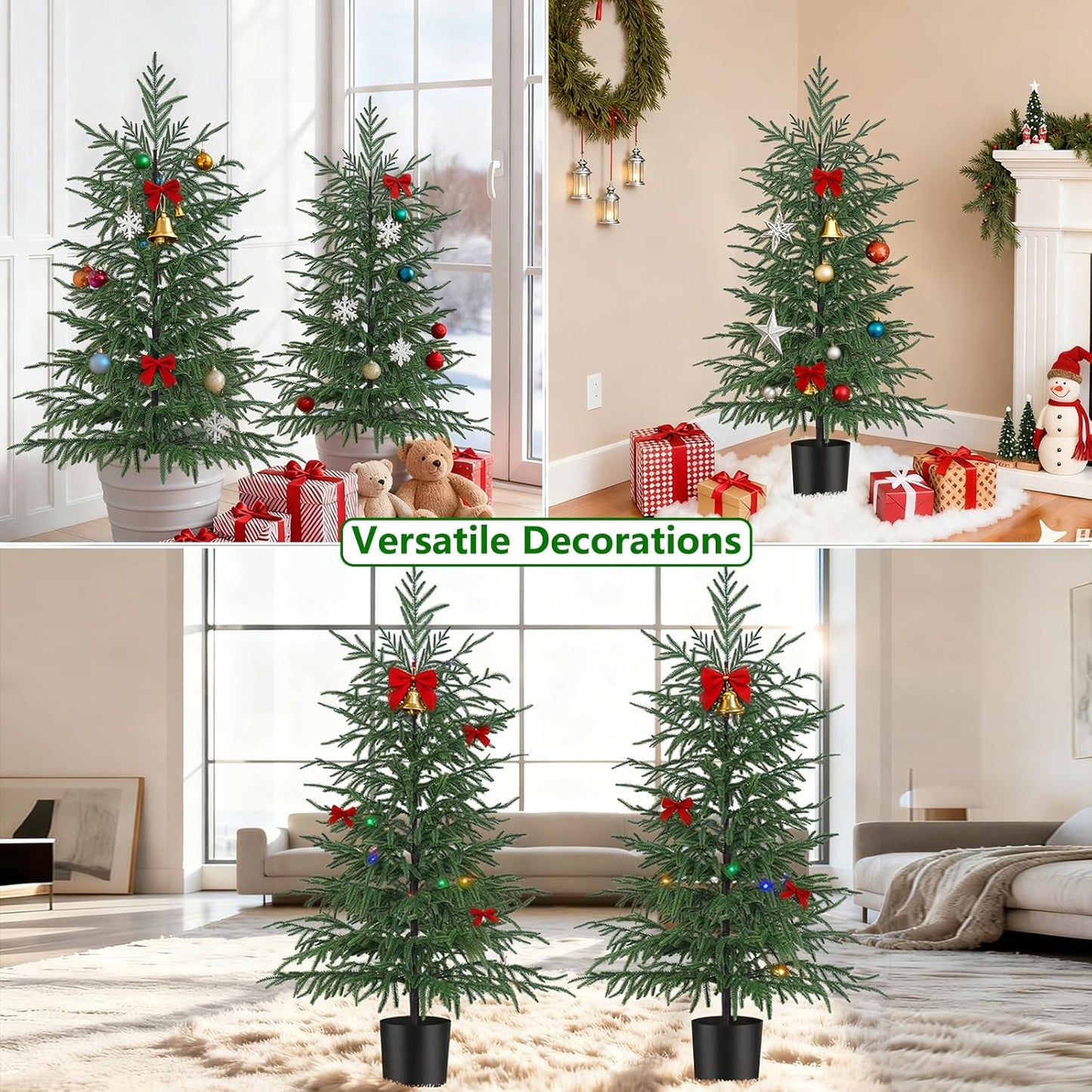 Grooy 2 Pack 3FT Artificial Norfolk Pine Tree with Pot - UV Protection Faux Tree Fake Plants with PE Branch for Indoor Outdoor Home Front Porch Christmas Decor