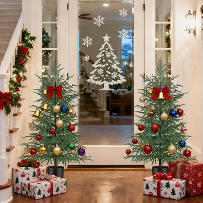 Grooy 2 Pack 3FT Artificial Norfolk Pine Tree with Pot - UV Protection Faux Tree Fake Plants with PE Branch for Indoor Outdoor Home Front Porch Christmas Decor