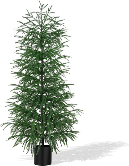 Grooy 2 Pack 3FT Artificial Norfolk Pine Tree with Pot - UV Protection Faux Tree Fake Plants with PE Branch for Indoor Outdoor Home Front Porch Christmas Decor