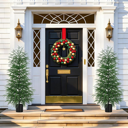 Grooy 2 Pack 3FT Artificial Norfolk Pine Tree with Pot - UV Protection Faux Tree Fake Plants with PE Branch for Indoor Outdoor Home Front Porch Christmas Decor