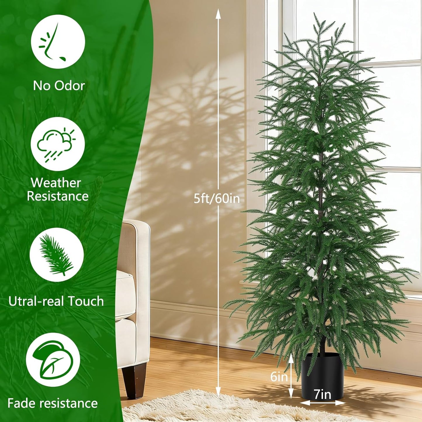 Grooy 2 Pack 3FT Artificial Norfolk Pine Tree with Pot - UV Protection Faux Tree Fake Plants with PE Branch for Indoor Outdoor Home Front Porch Christmas Decor