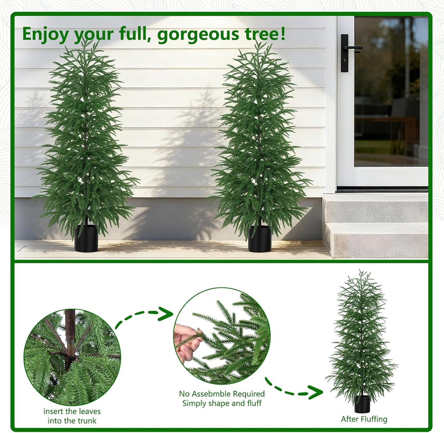 Grooy 2 Pack 3FT Artificial Norfolk Pine Tree with Pot - UV Protection Faux Tree Fake Plants with PE Branch for Indoor Outdoor Home Front Porch Christmas Decor