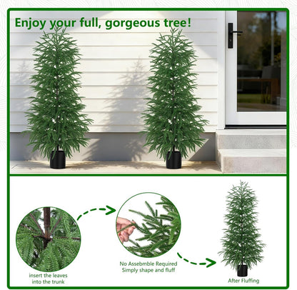Grooy 2 Pack 3FT Artificial Norfolk Pine Tree with Pot - UV Protection Faux Tree Fake Plants with PE Branch for Indoor Outdoor Home Front Porch Christmas Decor