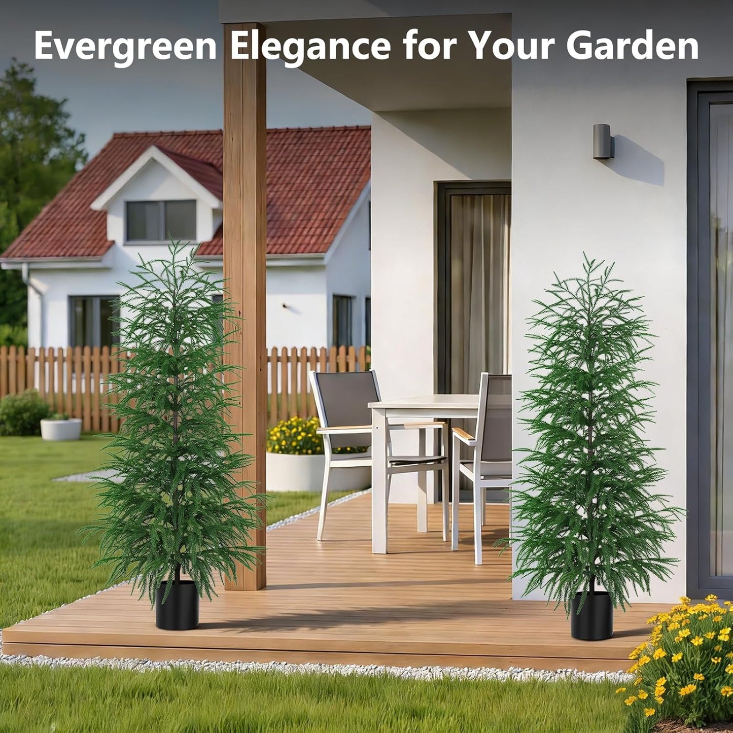 Grooy 2 Pack 3FT Artificial Norfolk Pine Tree with Pot - UV Protection Faux Tree Fake Plants with PE Branch for Indoor Outdoor Home Front Porch Christmas Decor