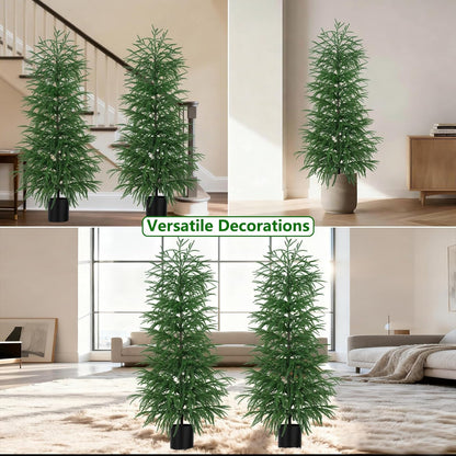 Grooy 2 Pack 3FT Artificial Norfolk Pine Tree with Pot - UV Protection Faux Tree Fake Plants with PE Branch for Indoor Outdoor Home Front Porch Christmas Decor