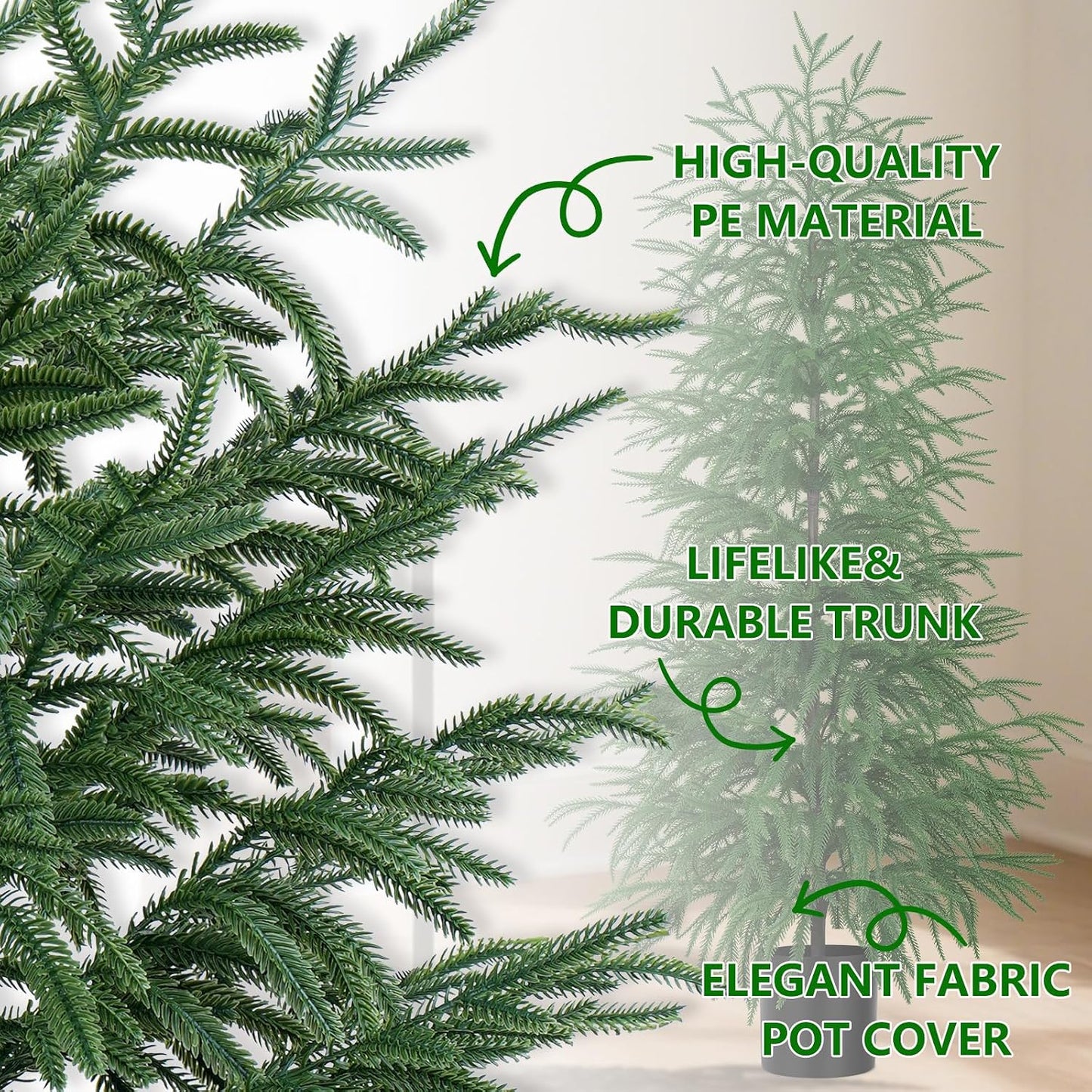 Grooy 2 Pack 3FT Artificial Norfolk Pine Tree with Pot - UV Protection Faux Tree Fake Plants with PE Branch for Indoor Outdoor Home Front Porch Christmas Decor