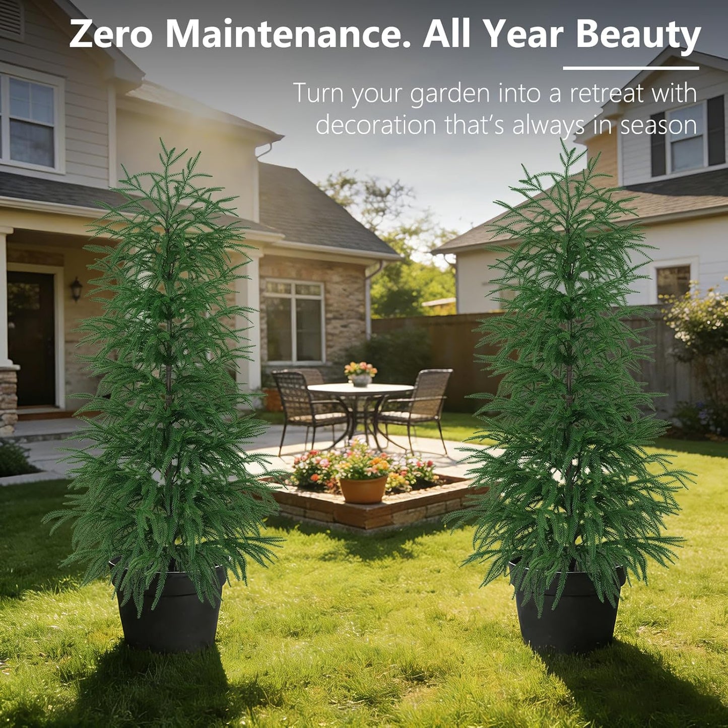 Grooy 2 Pack 3FT Artificial Norfolk Pine Tree with Pot - UV Protection Faux Tree Fake Plants with PE Branch for Indoor Outdoor Home Front Porch Christmas Decor