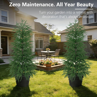 Grooy 2 Pack 3FT Artificial Norfolk Pine Tree with Pot - UV Protection Faux Tree Fake Plants with PE Branch for Indoor Outdoor Home Front Porch Christmas Decor